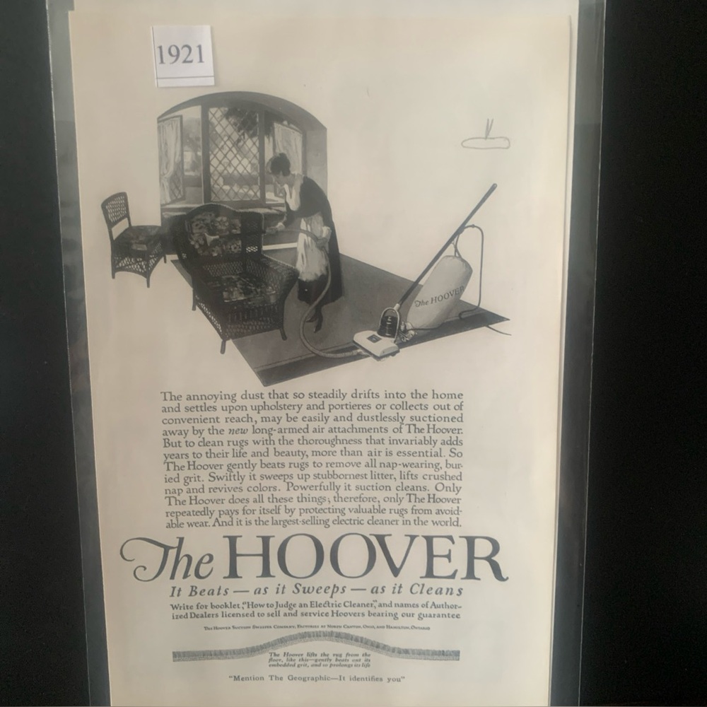 Vintage 1921 The Hoover It Beats as It Sweeps as It Cleans Ad Advertisement